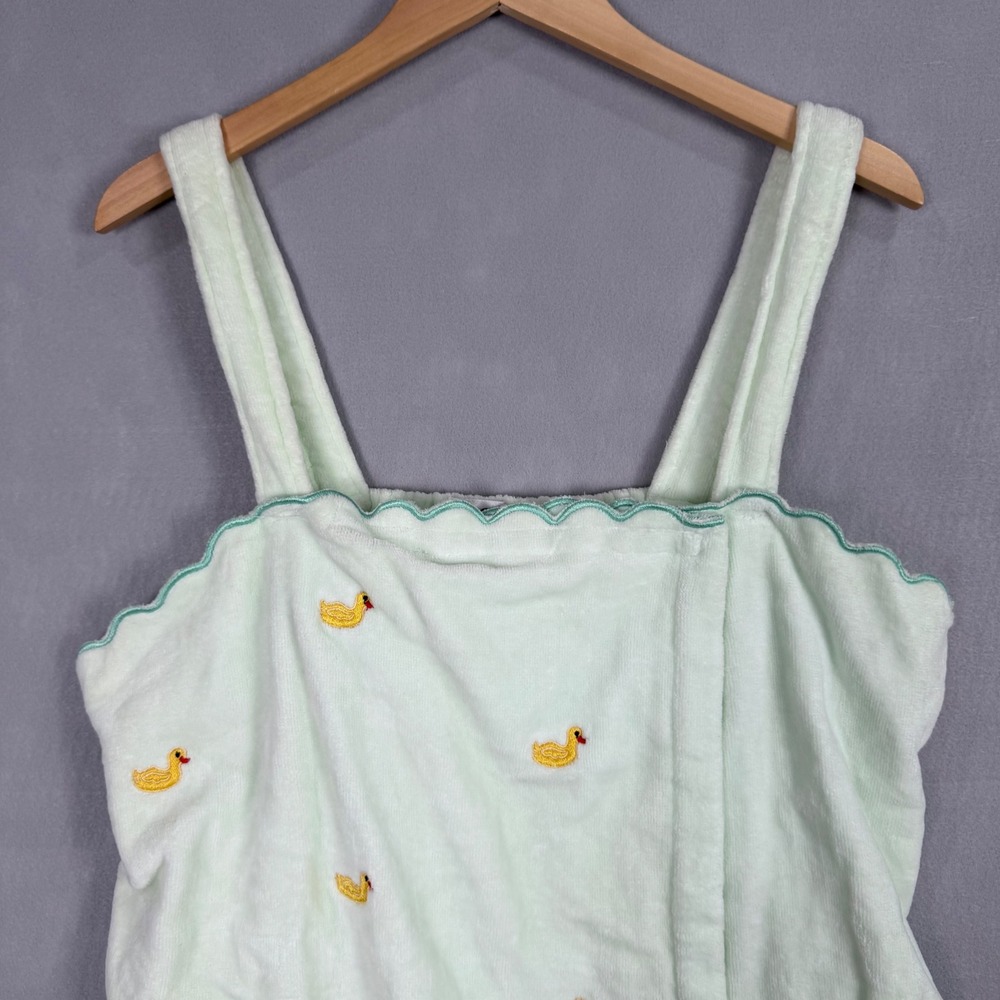 Y2K Vanity Fair Spa Wrap Women L/XL Mint Green Duck Embroidered Scallop - Picture 2 of 11